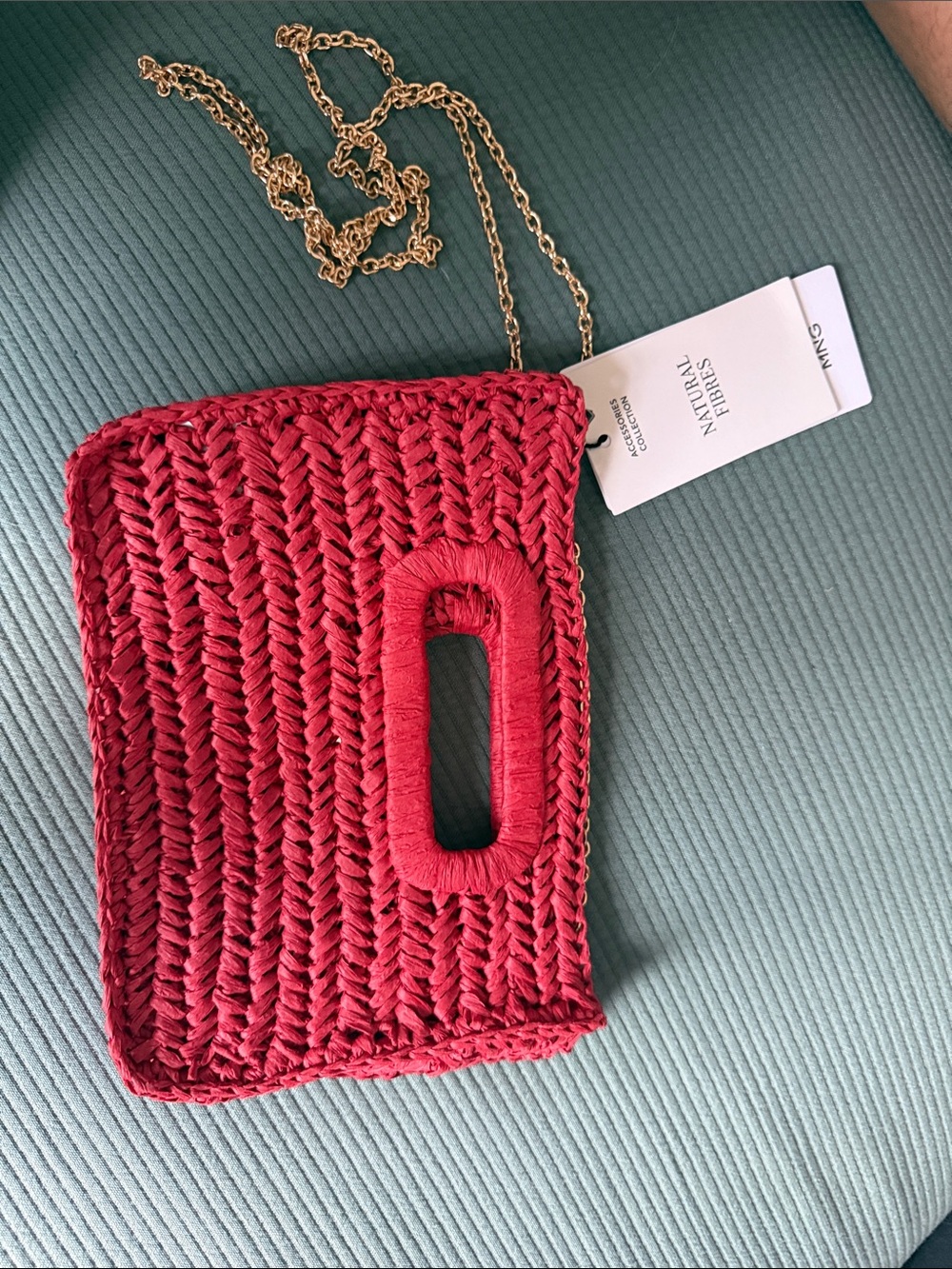 Mango Red Woven Mini Bag with Gold Chain